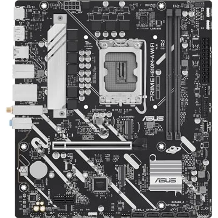 ASUS Prime H810M-A WiFi, Mainboard Intel mATX, DDR5-Slot, PCIe 4.0, 2 M.2-Steckplätze, WiFi 6E, Ethernet Intel 16 GB, DisplayPort, HDMI, USB-A 10 Gbit/s, USB-C 5 Gbit/s, Schwarz – Bild 2