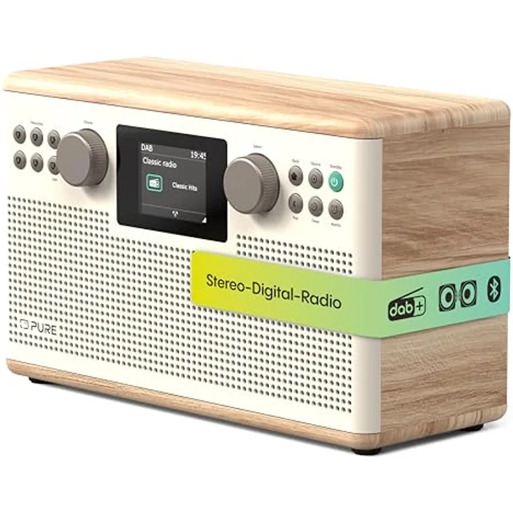 Pure Classic H6 Hi-Fi Stereoanlage, DAB+ UKW Radio mit Bluetooth 5.3, USB-A, AUX, 2x15 W, 80 Speicherplätze, Baumwollweiß/Eiche