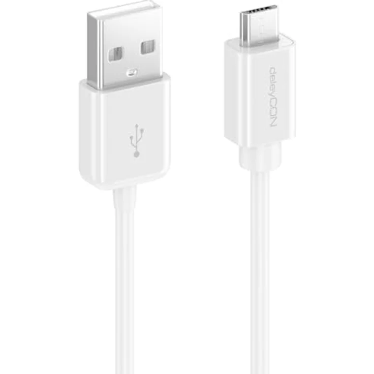 deleyCON 1m Micro USB Ladekabel Datenkabel Kompatibel für Android Handys Smartphones Tablets MP3 Player Kameras uvm. - Weiß – Bild 3