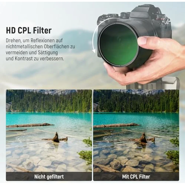 NEEWER 82mm CPL Filter, ultradünner Zirkularer Polarisationsfilter mit HD Glas, mehrfach nanobeschichtet, reduziert Reflexionen und Blendeffekte, inkl. Objektivdeckel und Filtertasche – Bild 3