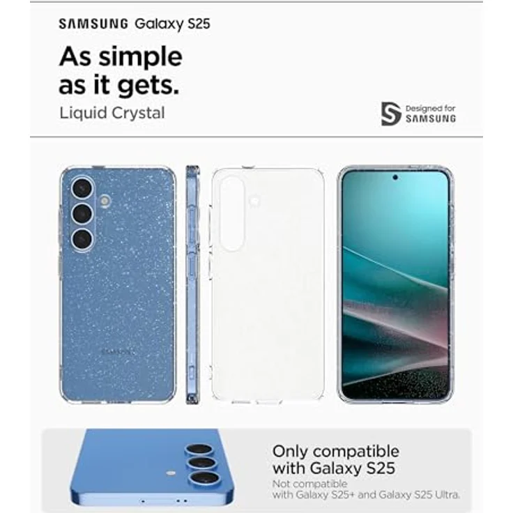Spigen Liquid Crystal Glitter Hülle Kompatibel mit Samsung Galaxy S25 -Crystal Quartz, Transparentes TPU Material mit Glitzer und Schutzrand – Bild 2