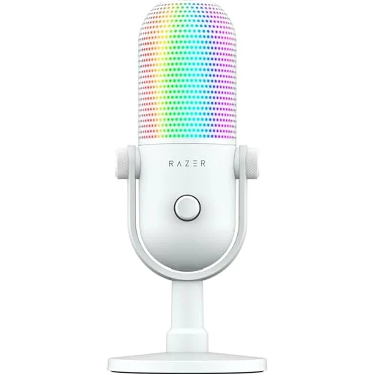 Razer Seiren V3 Chroma, RGB-USB-Mikrofon mit 32-Bit-Audio-DSP, KI-Geräuschreduzierung, Supernieren-Richtcharakteristik, Stummschaltung per Fingertipp, Weiß – Bild 1