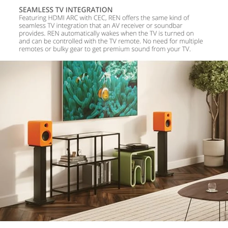 Kanto Ren 200W Powered Speaker System with HDMI ARC Input for TV & Home Theater | USB-C and Bluetooth 5.3 | High/Low Pass Filter | Pair | Matte Orange – Bild 5