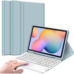 Fintie Tastatur Hülle für Samsung Galaxy Tab S6 Lite 10.4 SM-P610/ P613/P615/P619 2022/2020 - Deutscher Tastatur mit Touchpad Magnetisch Abnehmbarer Keyboard, Eisblau