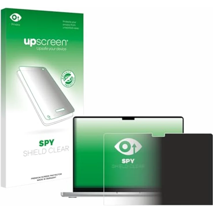 upscreen Anti-Spy Blickschutzfolie für Apple MacBook Pro 14" (2024/2025/2026), Privatsphäre Displayschutz mit Blaulichtfilter, Made in Germany – Bild 1