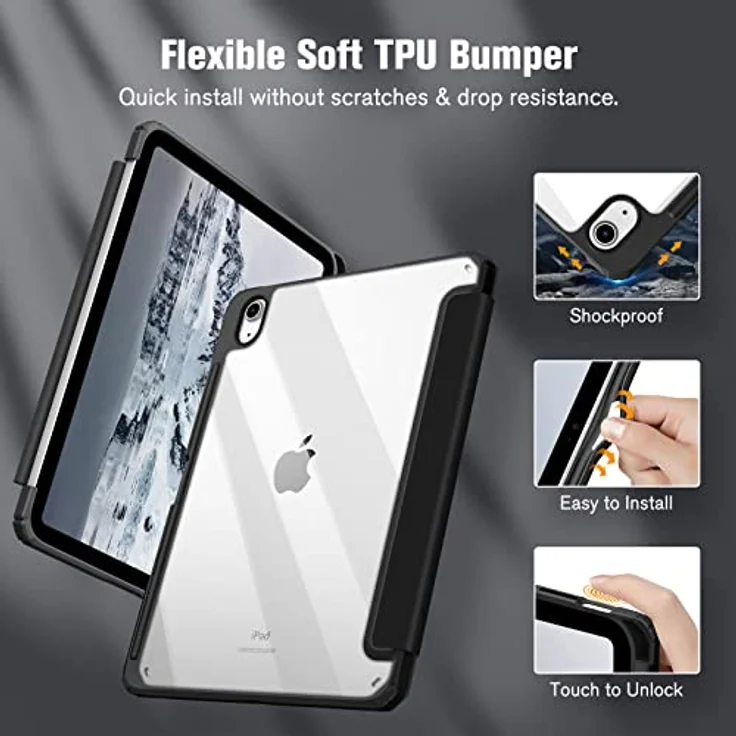 Fintie Hybrid Hülle für iPad 10. Generation 2022 (10.9 Zoll) mit Stifthalter - Stoßfeste Schutzhülle mit transparenter Hartschale auf der Rückseite, Schwarz – Bild 4