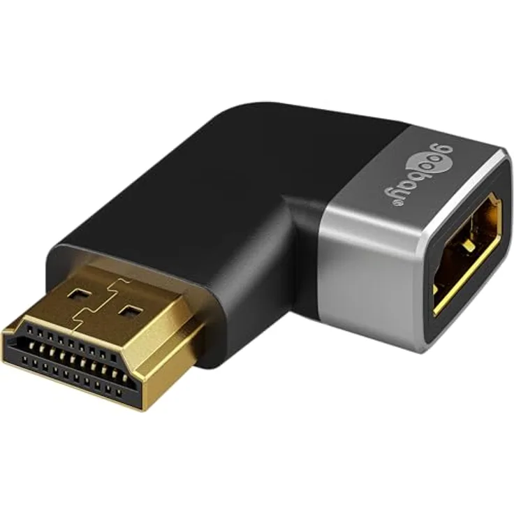 goobay 72012 HDMI Winkeladapter 270° horizontal/Winkelstecker 8K @ 60 Hz und 4K @ 120 Hz HDMI Stecker auf HDMI Buchse 48 Gbits Verlängerung Adapter/HDR, ARC, vergoldet