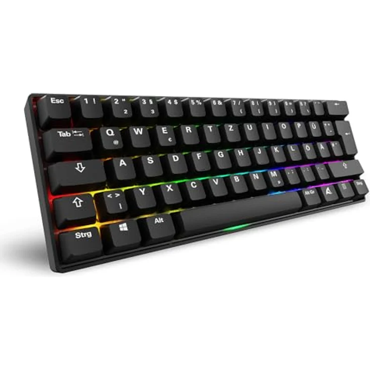 Sharkoon Skiller SGK50 S4 Gen2 PBT, Gaming-Tastatur mit Gateron G-Pro Yellow, 60% DE-Layout, schwarz, abnehmbares USB-C Spiralkabel, Open-Source-Anpassung – Bild 1