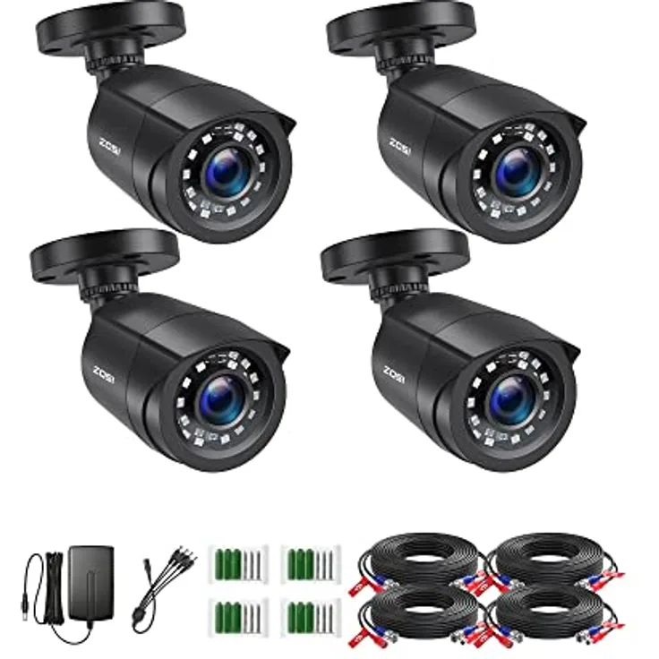 ZOSI 4X CCTV 1080p HD Außen Überwachungskamera Bullet Kamera Set, 1080P TVI Ausgang, wetterfestes Gehäuse, Nachtsicht bis zu 20M
