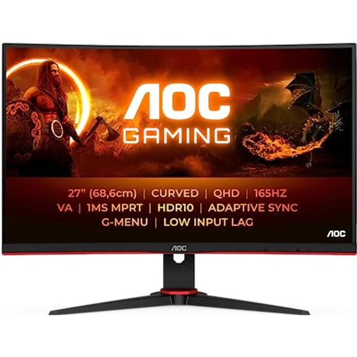 AOC Gaming CQ27G2SE - 27 Zoll QHD Curved Monitor, FreeSync Premium (165 Hz, HDMI 1.4, DisplayPort 1.2) schwarz-rot, kontraststarkes VA Panel, 1 ms Reaktionszeit – Bild 2