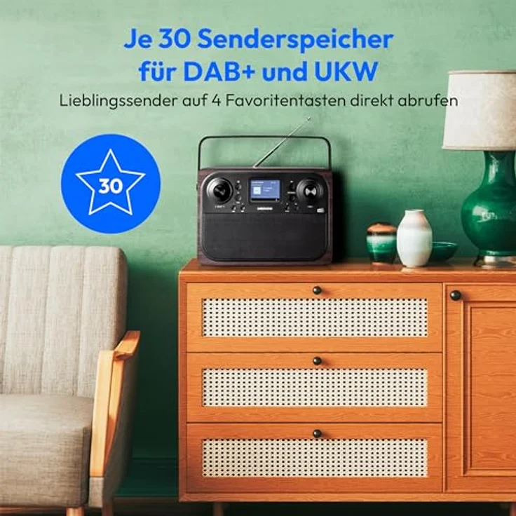 MEDION P66700 DAB+ Radio (DAB Plus UKW Radiowecker, dimmbares TFT Farb Display, Bluetooth, 12/24 Std. Uhrzeit, Wecker, Holzgehäuse, Kopfhöreranschluss, AUX, Stabantenne) braun – Bild 5