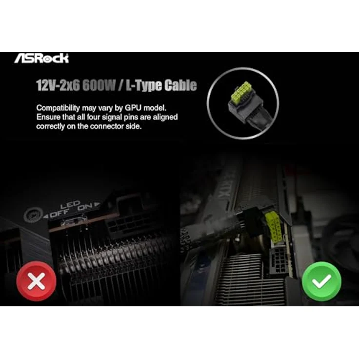 ASRock 12V-2x6 600W 90°-Kabel, 700mm für Netzteile – Bild 3