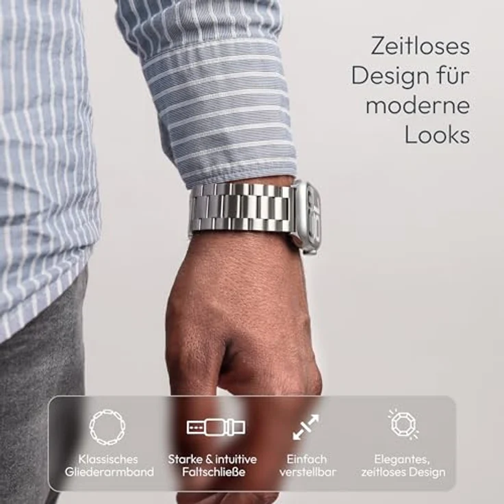 VONMÄHLEN Link Bracelet, Edelstahlarmband für Apple Watch, Titan Grad 2, Silber, 40 | 41 | 42mm, elegantes Five-Link Design, leicht anpassbar – Bild 2
