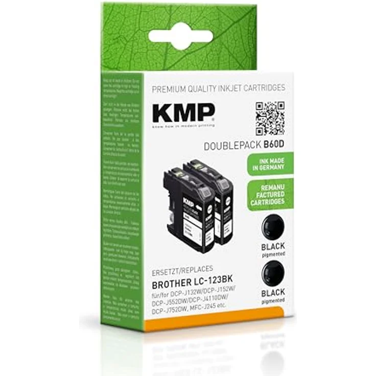 KMP B60D Tintenpatrone ERSETZT Brother LC-123, schwarz, 2er Pack mit 14,1ml für ca. 600 Seiten – Bild 1