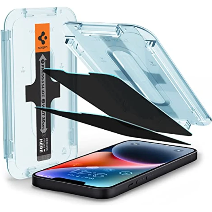 Spigen Glas.tR EZ Fit Sichtschutz Schutzfolie kompatibel mit iPhone 14 Plus, iPhone 13 Pro Max, 2 Stück, Privacy Schutz, Kratzfest, 9H Härte Folie – Bild 1