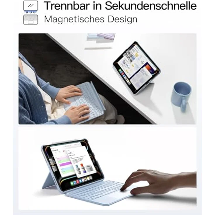 Inateck Hülle mit Tastatur für iPad Pro 11 2024, ACE Touch Ultraleichte Tastatur Abnehmbar, mit Touchpad, Hoch-/Querformat Ständer, QWERTZ, KB04122, Magnetisches abnehmbares Design, Ultraleicht & schlank – Bild 5