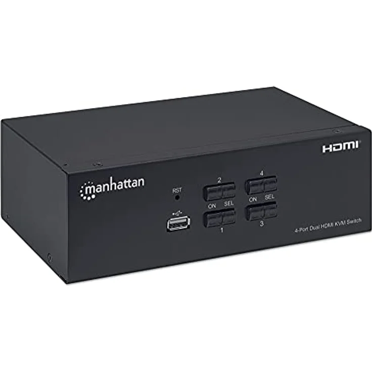 Manhattan Switch KVM HDMI 4 porte Doppio monitor, UHD 4K@30Hz, USB 2.0 Hub, Schwarz – Bild 2