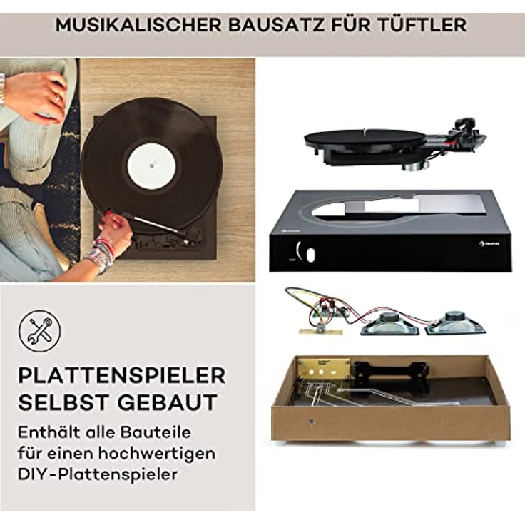 Auna Plattenspieler, DIY Retro Schallplattenspieler Set mit Lautsprecher, 3 Geschwindigkeiten, automatische Stopp-Funktion und Bluetooth – Bild 3