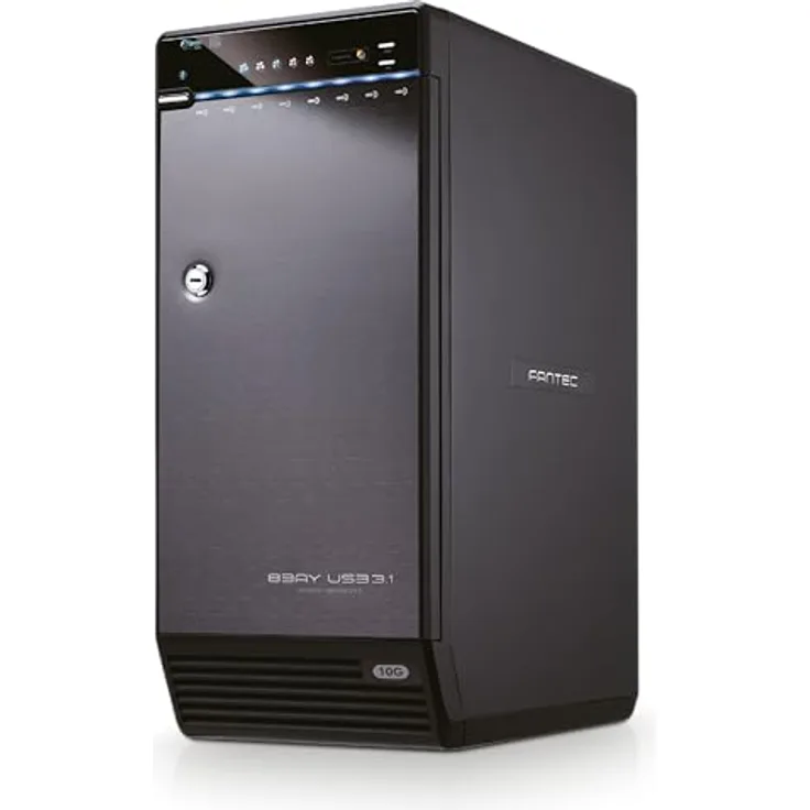 FANTEC QB-X8U31 8fach USB3.2 Gen2 Festplattengehäuse für 8X SATA 3,5/2,5 Zoll HDDs oder SSDs, Transferraten bis 10Gbit/sec, Lüfter Auomatik, Metallgehäuse schwarz