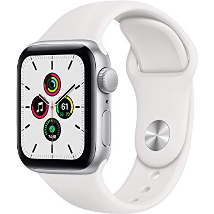 Apple Watch SE 2020 (GPS, 40MM) Aluminiumgehäuse Silber, Retina OLED-Display, Weiß Sportarmband, Schwimmfest, Fitness-Tracking – Bild 1