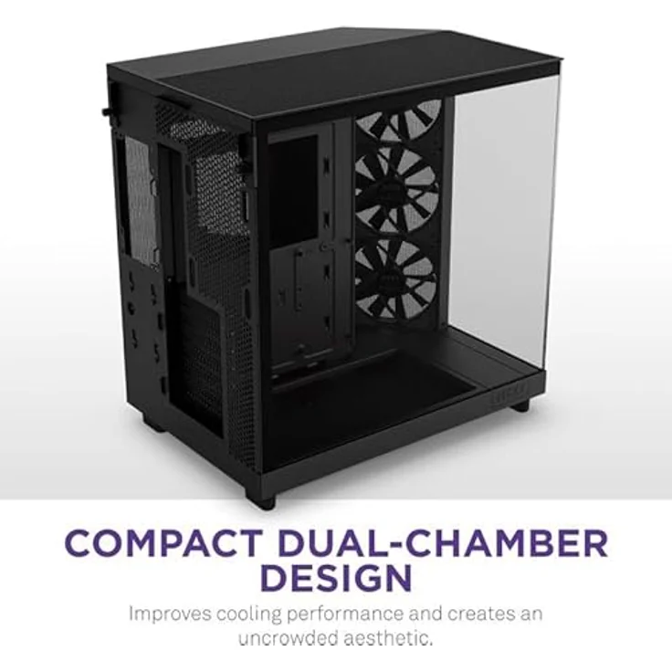 NZXT H6 Air Flow Mid Tower (ATX), PC Gehäuse, Schwarz, mit 3x 120 mm installierten vorderen Ventilatoren – Bild 4