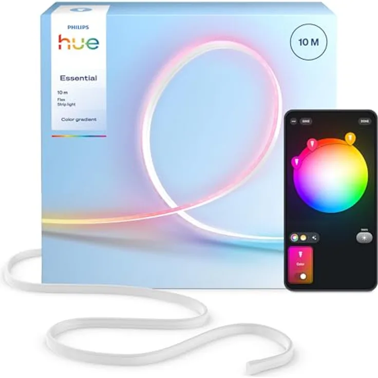 Philips Hue Essential 10-Meter-LED-Flex-Lightstrip, RGBIC, flexible Innenbeleuchtung mit App- und Sprachsteuerung, kompatibel mit Alexa, Google Assistant und Apple Home