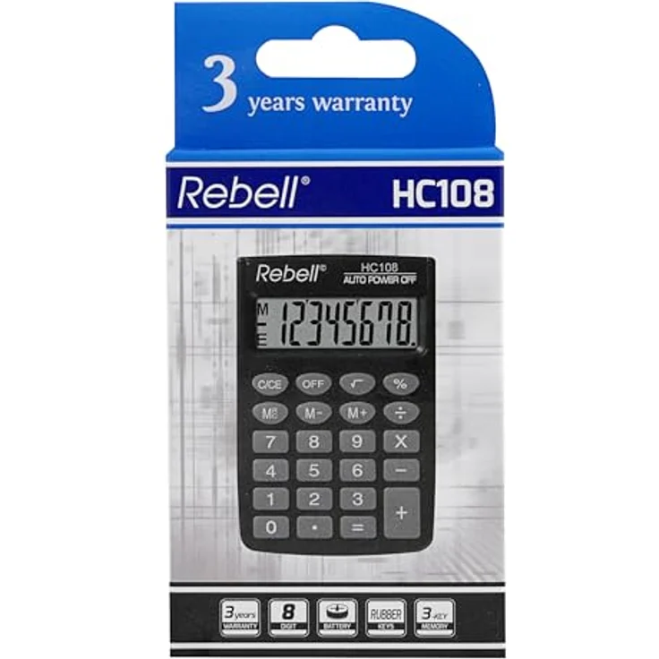 Rebell RE-HC108 Taschenrechner, 8-stelligem LCD Display und dreifacher Speicherfunktion, schwarz – Bild 3