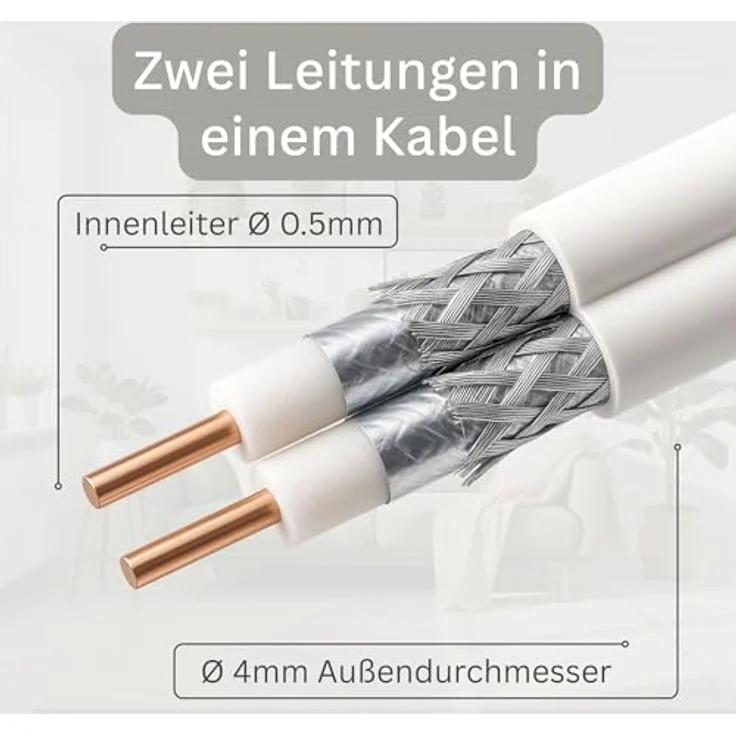 25 Meter Sat Koaxial Kabel 90dB Twin Mini 2x 4 mm, weiß, 25m Antennenkabel FullHD HDTV NEU – Bild 4