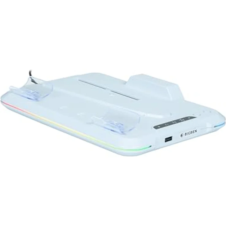 NACON Ladestation für Playstation 5 Classic und Slim, Dual-Ladegerät mit RGB-Lichteffekten, kompatibel mit digitalen Konsolen und Festplatten. – Bild 3