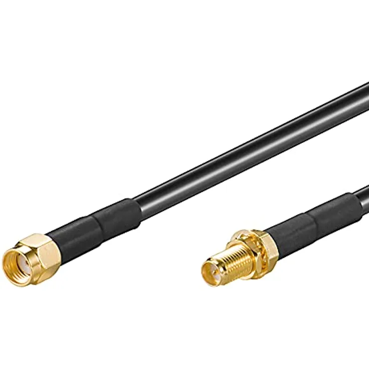 Goobay 51679 WLAN Antennenverlängerungskabel, RP SMA Stecker auf RP SMA Buchse, schwarz / vergoldet, 10m