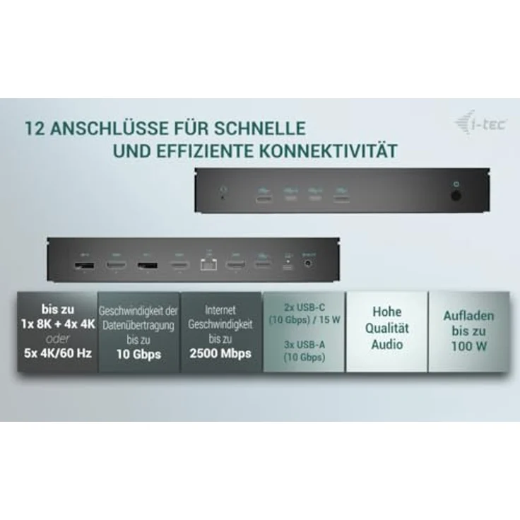 iTEC Universal 5x 4K Display DS 5x 4K Dockingstation, 2x DP 3x HDMI 1x 2,5GLAN 2x USB-C Gen.2 3x USB 3.2 Gen.2 1x Audio/Mic Jack PD 100W KL (CA5MONITORDOCKPD) – Bild 6