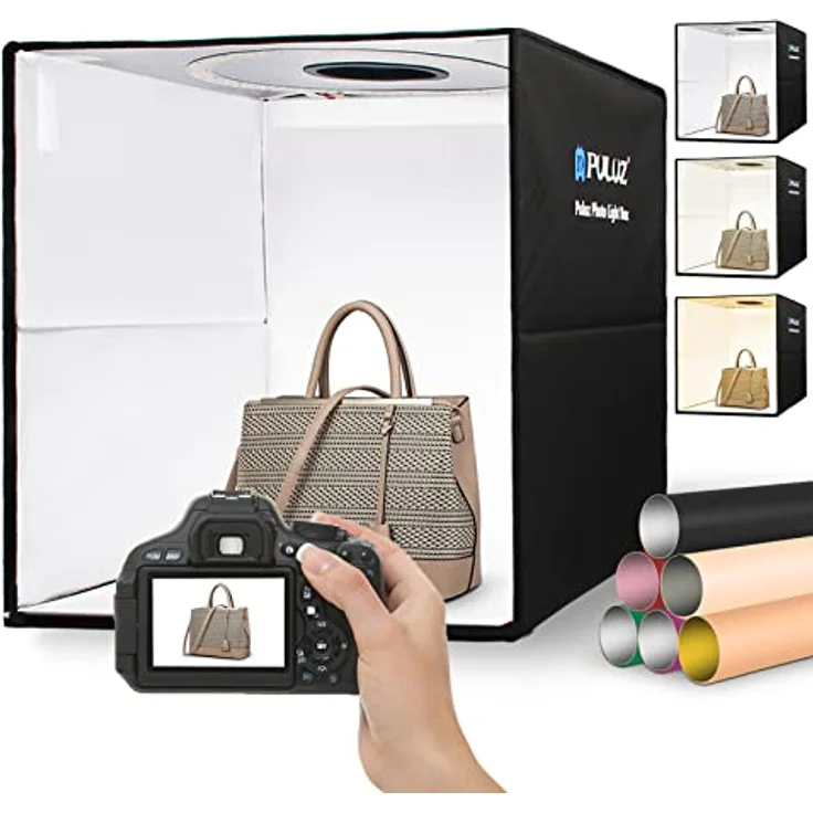 PULUZ Licht Box 40x40cm, Photo Studio Set mit 160 dimmbaren LED, 3 Farbtemperaturen 3200-6500K & 12 Farbhintergründen für Produktefotografie – Bild 1