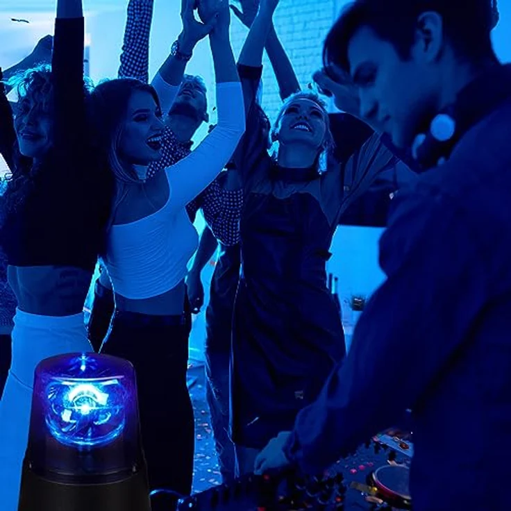 Relaxdays LED Blaulicht, 2er Set, Rundumleuchte mit drehendem Reflektor, Partylicht, Geburtstag, batteriebetrieben, blau, Kunststoff – Bild 2