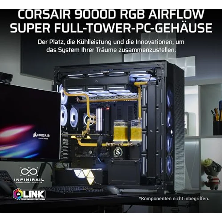 CORSAIR 9000D RGB Airflow Super Full-Tower-PC-Gehäuse – Keine Ventilatoren Inbegriffen – iCUE LINK-System-Hub Inbegriffen – Schwarz – Bild 2