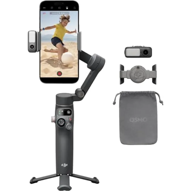 DJI Osmo Mobile 7P Gimbal-Stabilisator für iPhone, Android, Natives Tracking, Beleuchtung, 3-Achsen-Smartphone-Gimbal, schneller Start, EIN-klick-Bearbeitung, integrierter Verlängerungsstab & Stativ