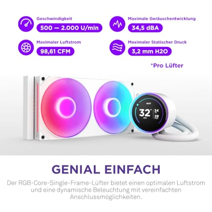 NZXT KRAKEN Elite V2 280 RGB, CPU Wasserkühler mit 2,72 Zoll IPS-Display und RGB-Ring, Weiß – Bild 7