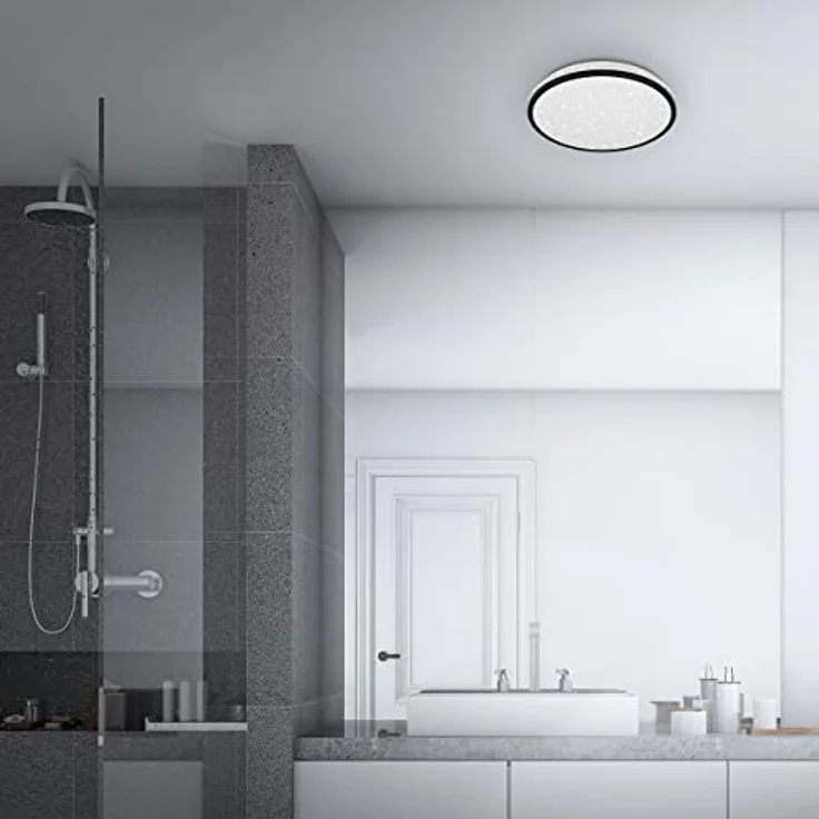 BRILONER Leuchten - LED Deckenleuchte inkl. Sternendekor, IP44, 12 Watt, 1.200 Lumen, 4.000 Kelvin, Weiß-Schwarz 280x70mm (DxH), 3403-015 – Bild 3