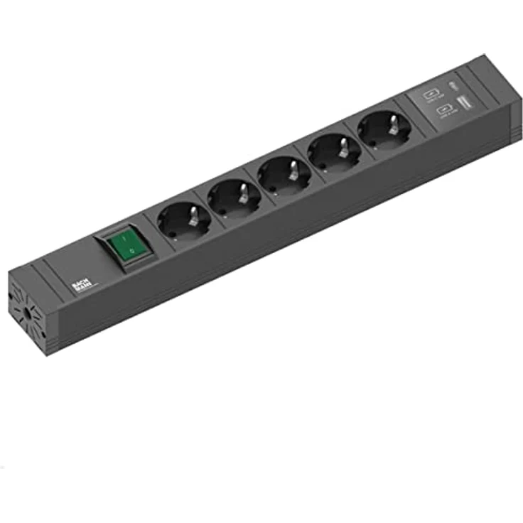 Bachmann Steckdosenleiste Handwerkerleiste 12x Schutzkontakt 2m (5 x, CEE 7/3, 2 m) - CONNECT LINE 5xSchutzkontakt Schalter USB A&C 22W – Bild 1