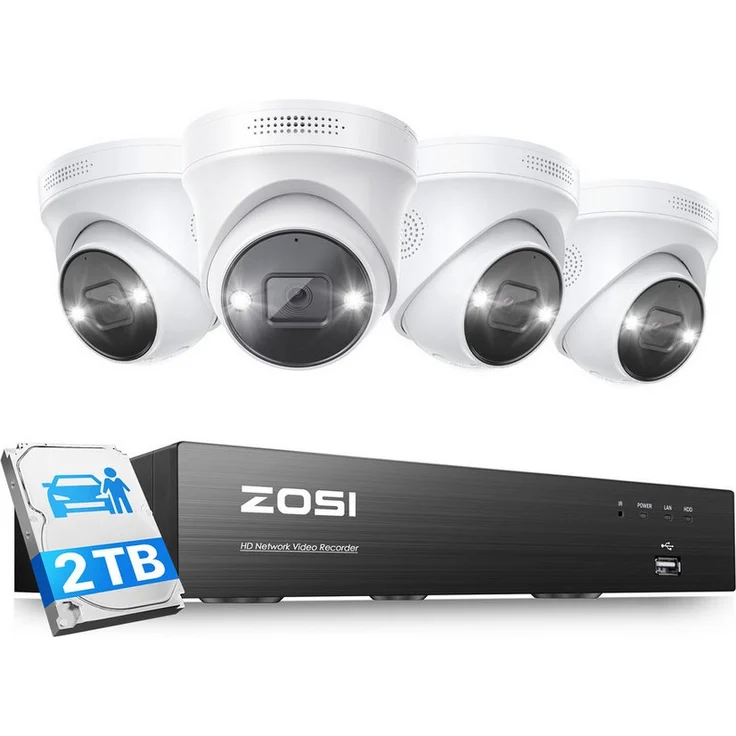 ZOSI 4K 8MP PoE IP Überwachungskamera, 4-tlg., 2TB HDD NVR, Modell C225, mit Zwei-Wege-Audio & Personenerkennung – Bild 1