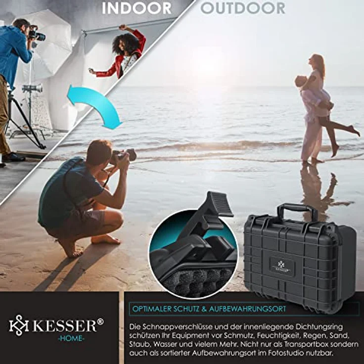 KESSER® Kamerakoffer 15 Liter, unisversal anpassbar, wasserdicht, Universalkoffer, Outdoor, wetterfester, staubdichter, Koffer, Fotokoffer mit Einlage für Kamera Objektive und Zubehör – Bild 5