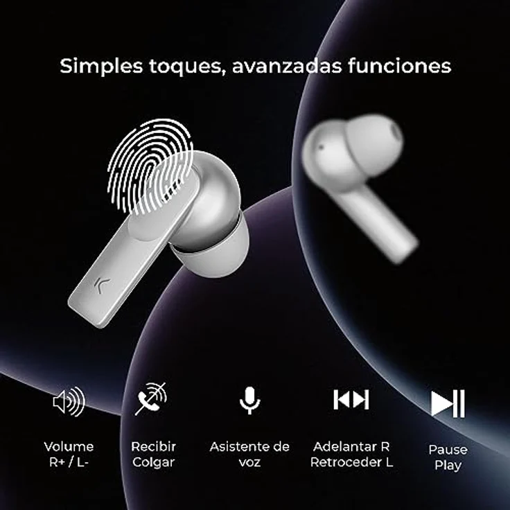 KSIX Meteor Wireless Earphones, Kopfhörer mit ANC, 4 Stunden Akkulaufzeit, Metallic Case, Grau – Bild 5