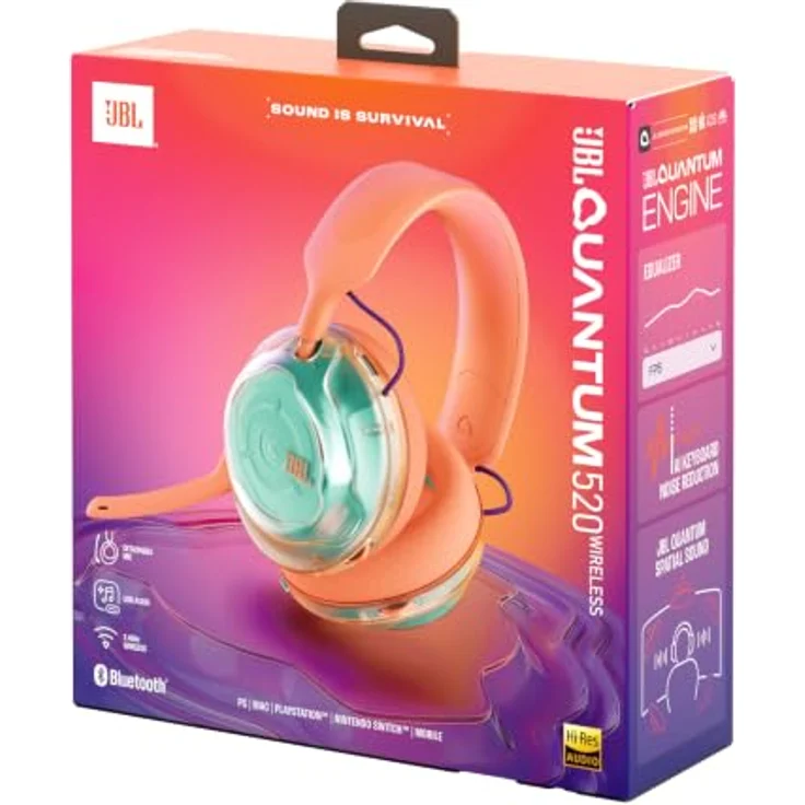 JBL QUANTUM 520, Over-ear Gaming-Headset mit Bluetooth, 50-mm-Treibern, abnehmbaren Kardioid-Mikrofon und bis zu 37 Stunden Akkulaufzeit, Coral – Bild 9