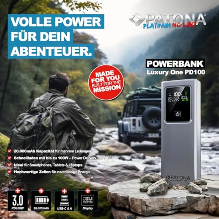 PATONA Platinum Powerbank Luxury One | 20.000mAh, 74Wh | PD100W, 2x USB-C, 1x USB-A, Schutzvorrichtungen gegen Überladung und Kurzschluss – Bild 2