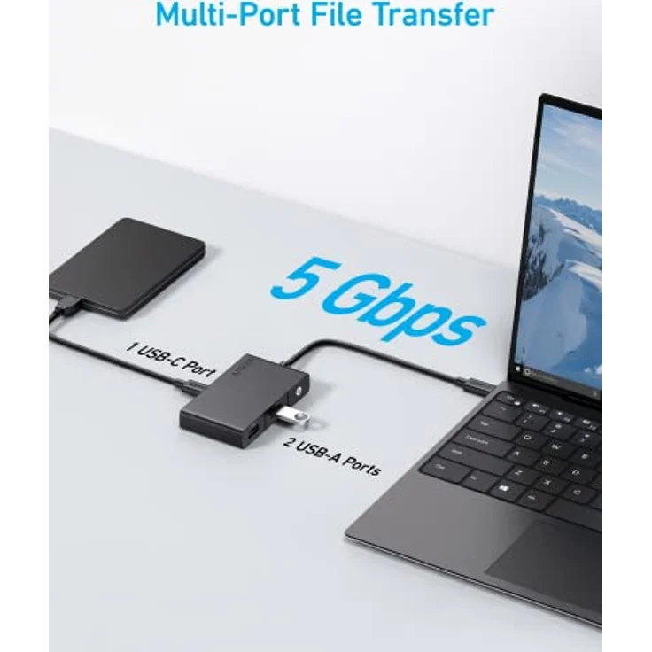 Anker USB-C Hub, 332 USB-C Hub (5-in-1, 4K HDMI) mit 100W Power Delivery, 4K@30Hz HDMI Display, 5Gbps USB-C und USB-A Datenanschlüsse für MacBook, iPad, Lenovo, Dell, HP Laptops, und mehr (Schwarz) – Bild 5