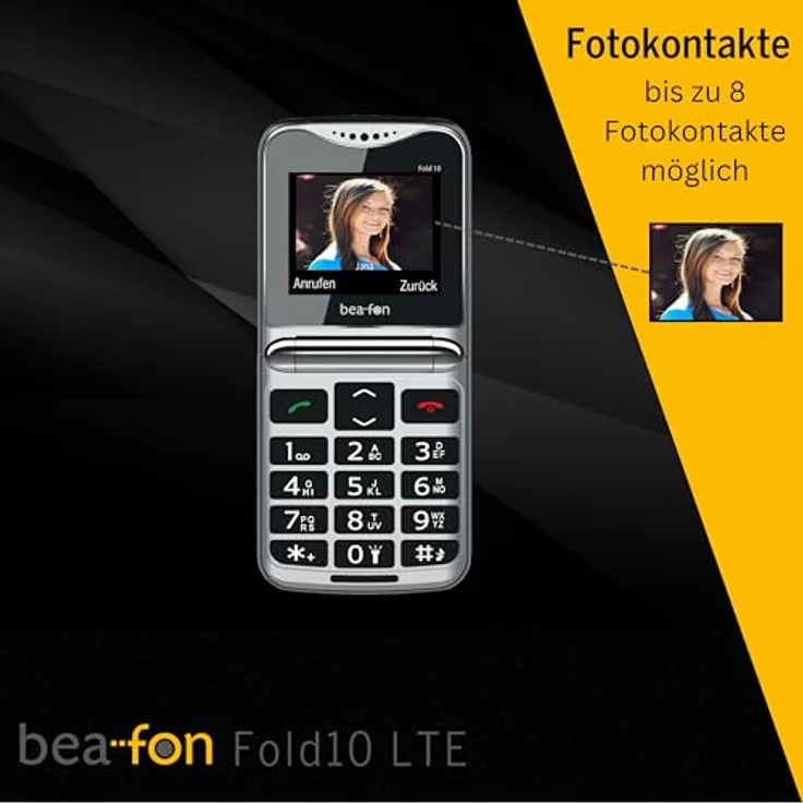 Beafon Fold10 LTE Klapphandy, SOS Notruftaste, XL Farbinnendisplay 2,2" (5,58cm), XL Farbaußendisplay 1,44" (3,65cm), Fotokontaktanzeige, Kamera, Lichtsignal, Tischladeschale, rot – Bild 4