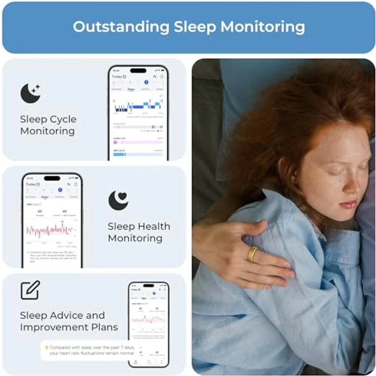 RingConn Smart Ring ohne App-Abonnement, Größe zuerst mit Größen-Set, 7 Tage Akkulaufzeit, Aktivitäts- und Schlaf-Tracker/Stress-/Herzfrequenz-Monitor, kompatibel mit iOS und Android (Silber, Größe 13) – Bild 5