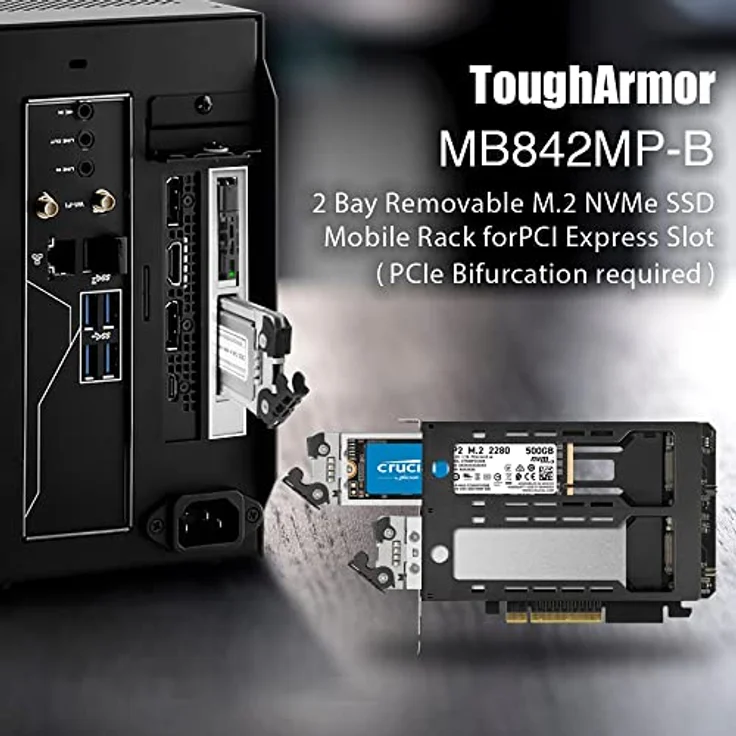Icy Dock ToughArmor 2x M.2 NVME to PCIe 4. card bifurcation w/tra, SSD + Festplatte Zubehör – Bild 5