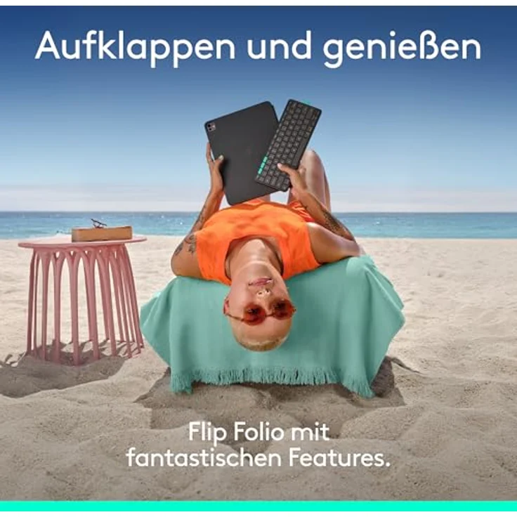 Logitech Flip Folio, Tastatur-Case für iPad Pro 13 Zoll (M4) und iPad Air 13 Zoll (M2 und M3) – Schutzcase mit verstaubarer Bluetooth-Tastatur, Multi-Device, DEU QWERTZ-Layout, Grafit – Bild 2