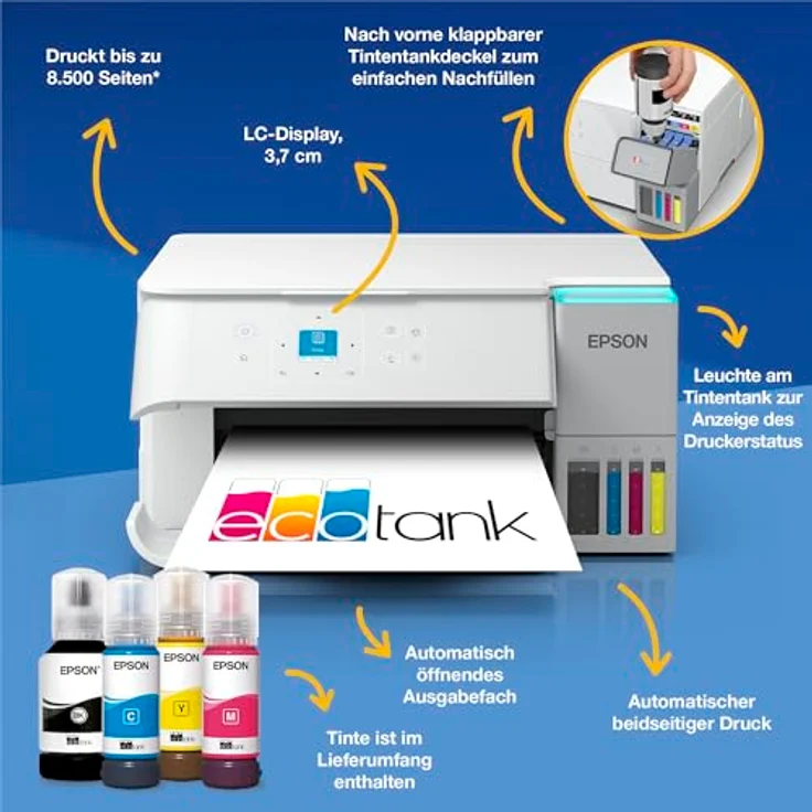 EPSON EcoTank ET-2956, 3-in-1 Tintentankdrucker in Weiß mit Duplex, WiFi, Apple AirPrint und 40 Euro CashBack – Bild 4