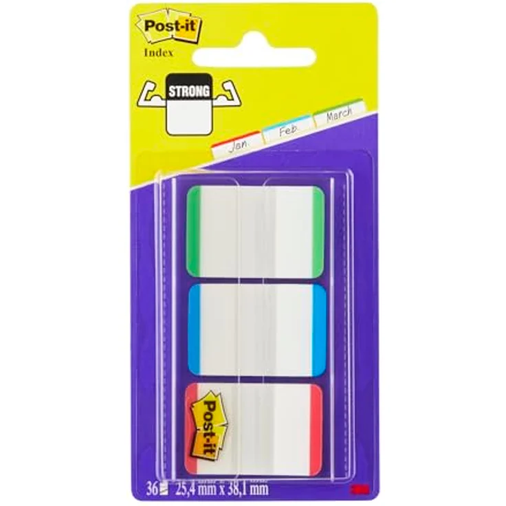 Post-it Notes Haftnotizblock Index Strong, 25,4x38mm, grün/blau/rot, 66 Blatt mit weißer Schreibfläche – Bild 1